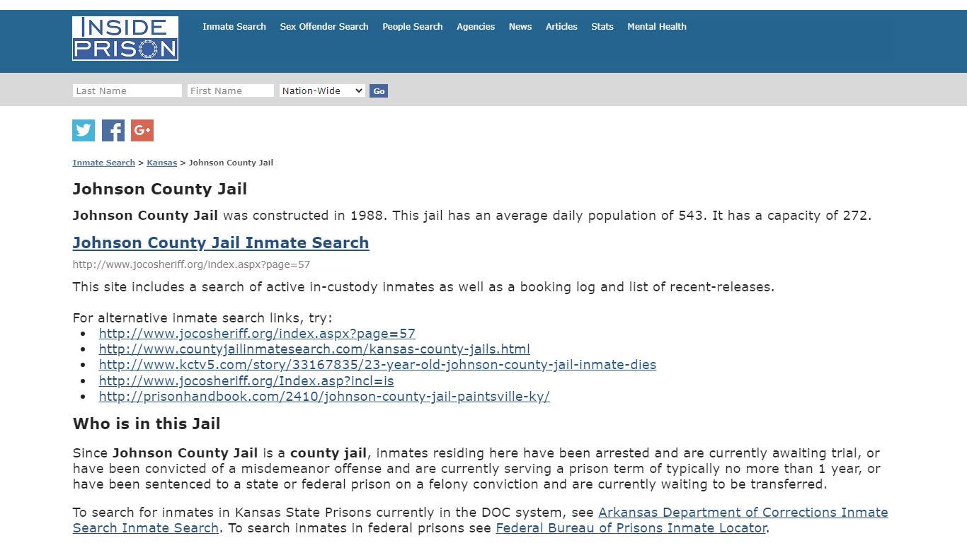 Johnson County Jail - Kansas - Inmate Search